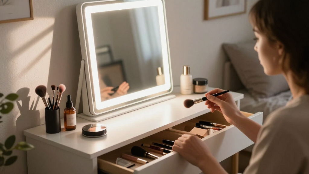 vanity desks with lights and storage