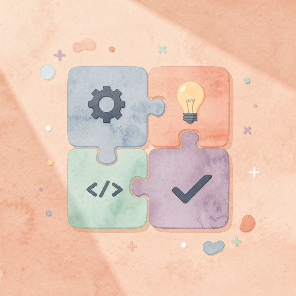 Scene illustration of puzzle pieces fitting together representing insurance core system integration