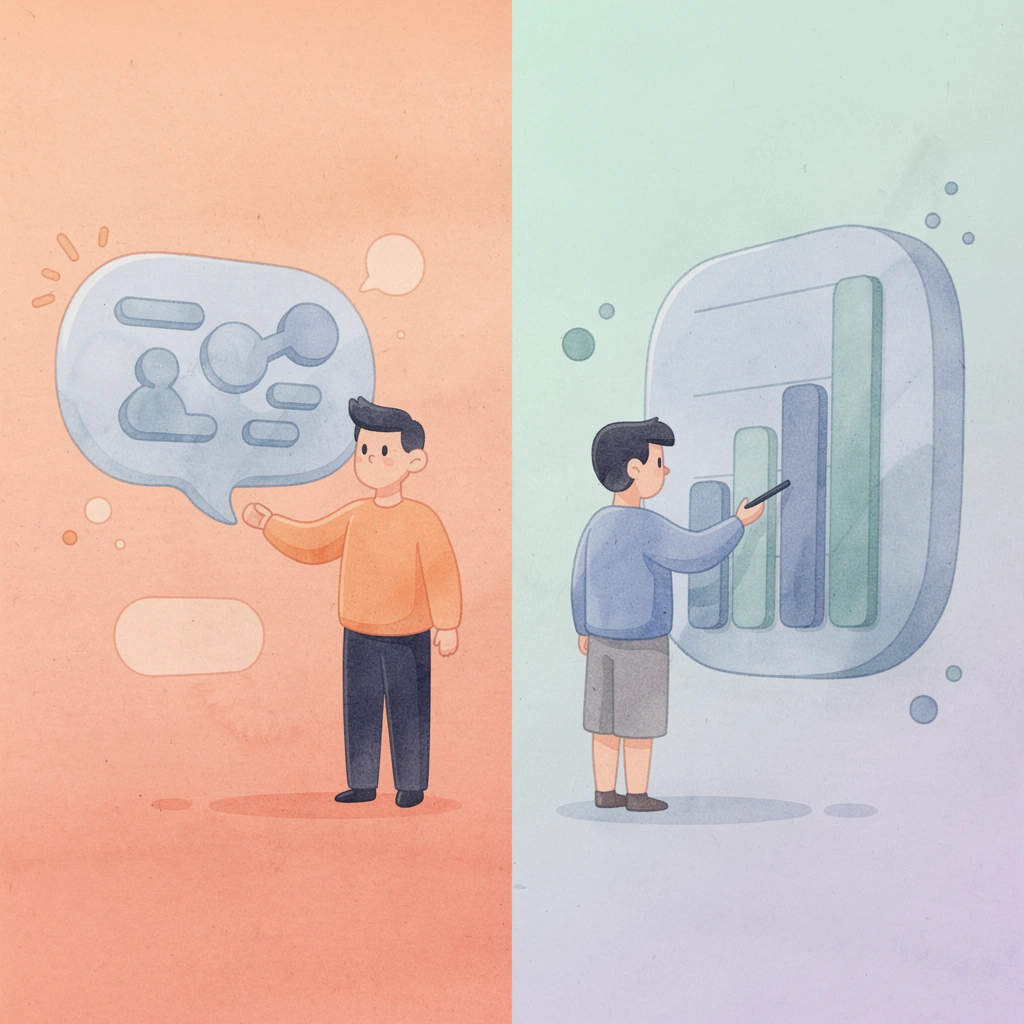 Scene illustration contrasting two enterprise low-code platform approaches