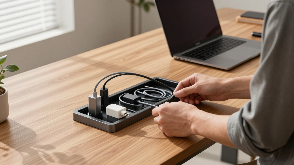 Standing desk with built in cable management