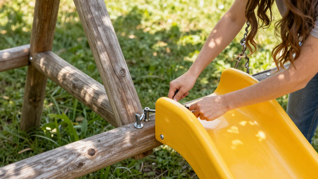 wooden swing set with slide with anchors