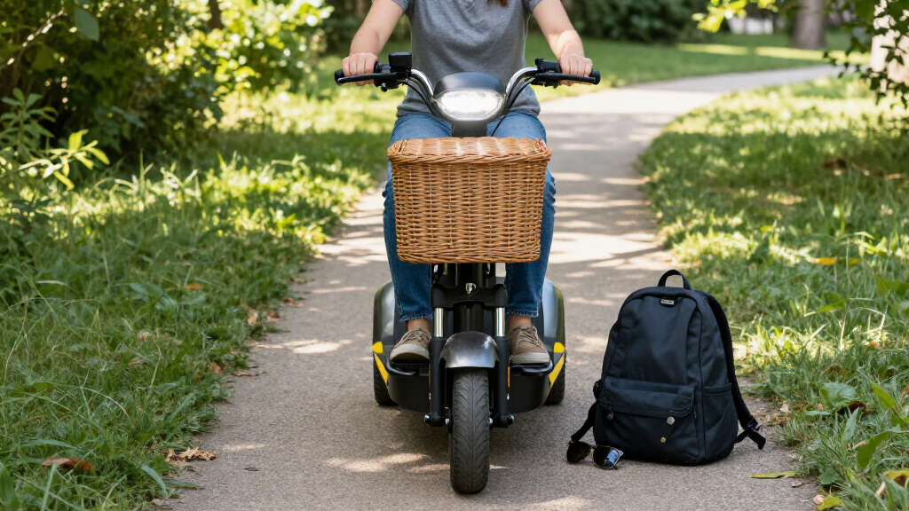 mobility scooter with headlight and basket