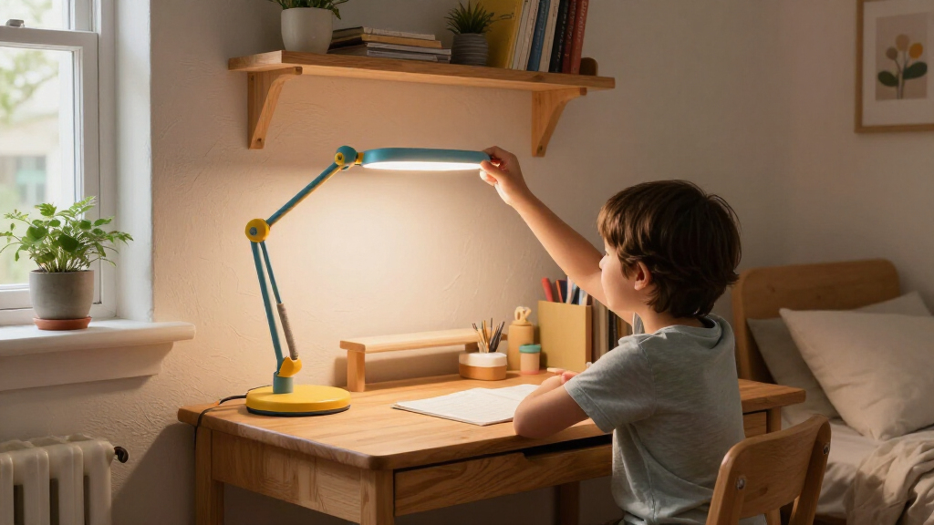 kids' desk and study lamps