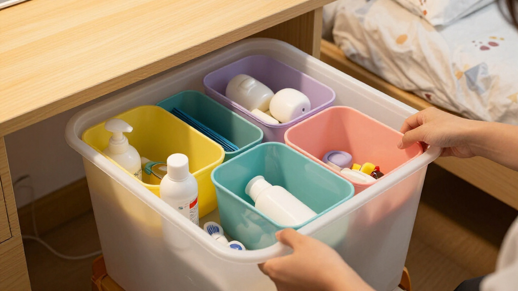 multi-compartment dorm room storage bins