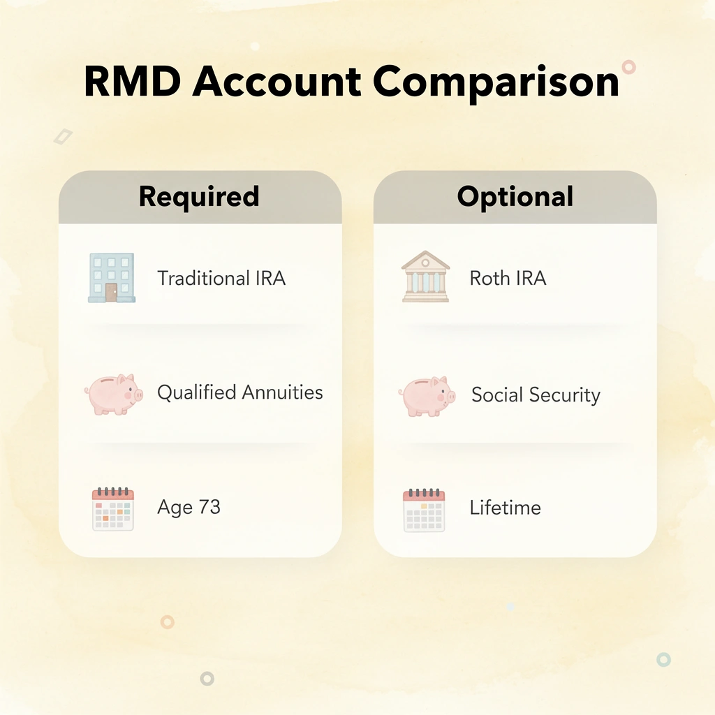 Comparison table showing required vs optional RMD accounts