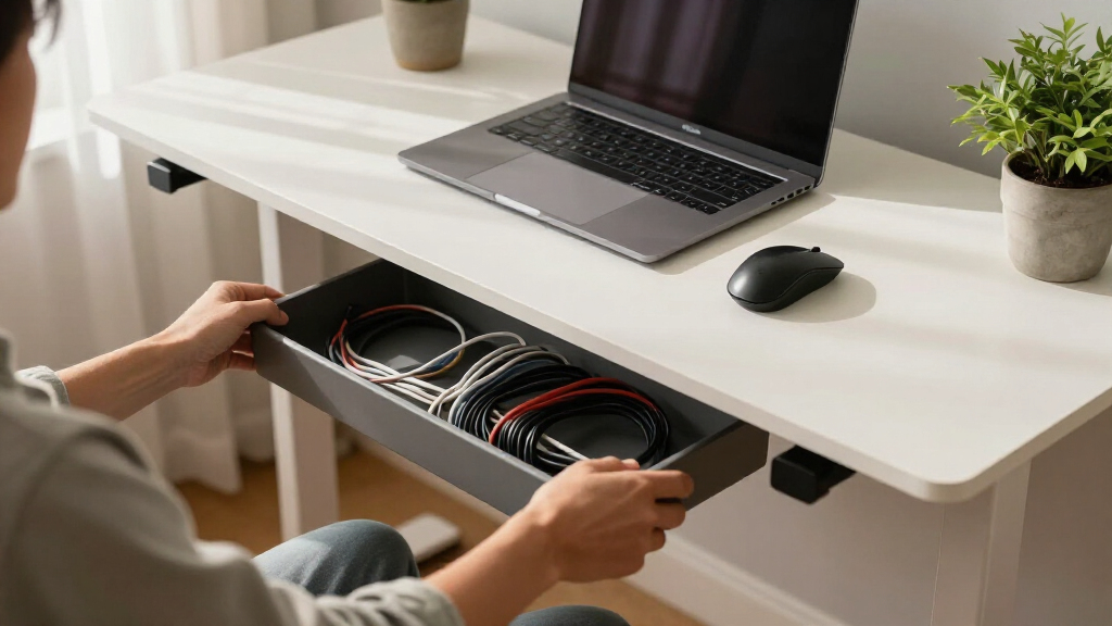 standing desk with cable management tray included