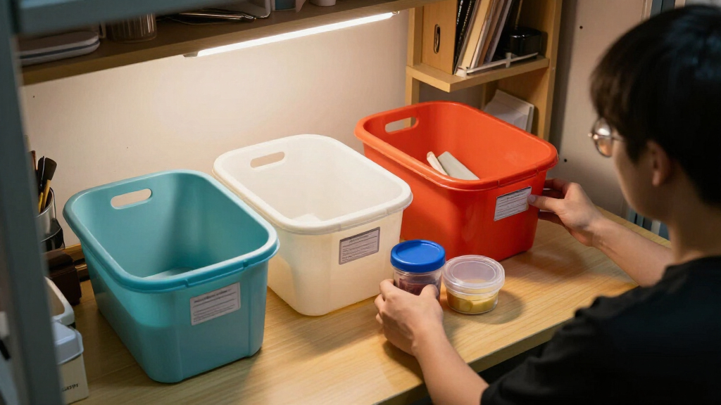 dorm room organization bins