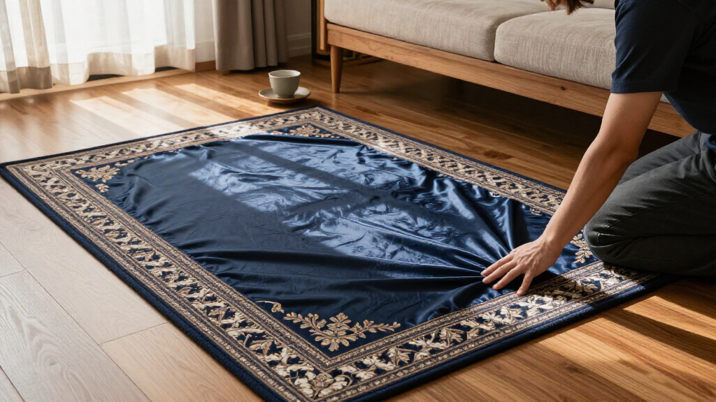 yilong navy silk area carpet