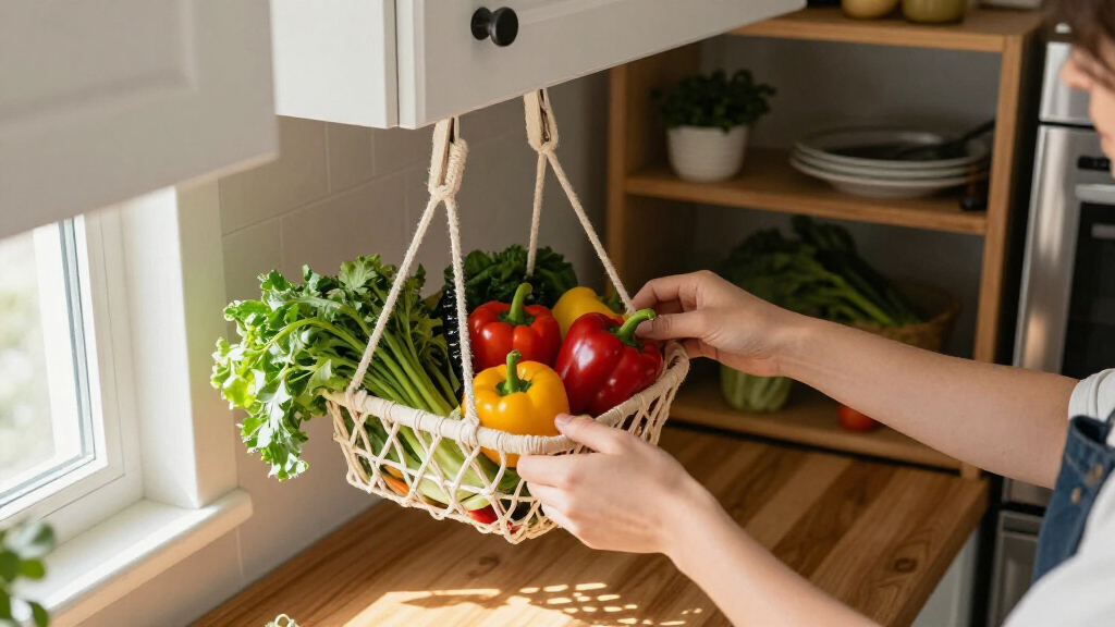 hanging produce basket for small kitchen