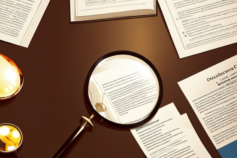a magnifying glass over a document with fine print and a small checkmark