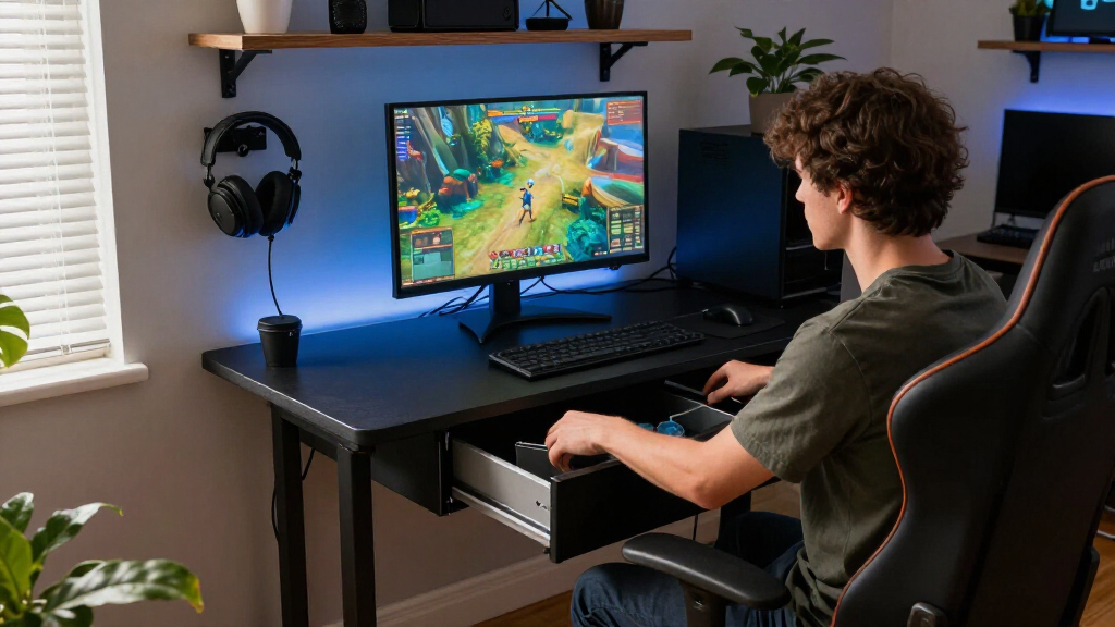gaming desks with built in storage