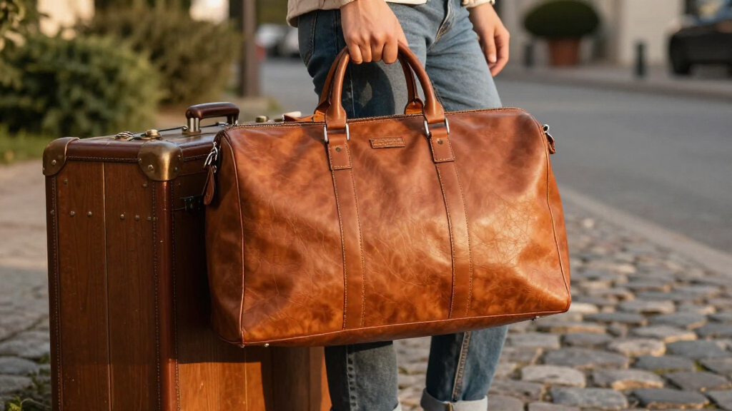 full grain leather weekender bags with trolley sleeve