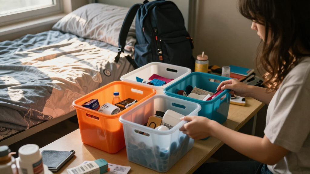dorm room organization bins