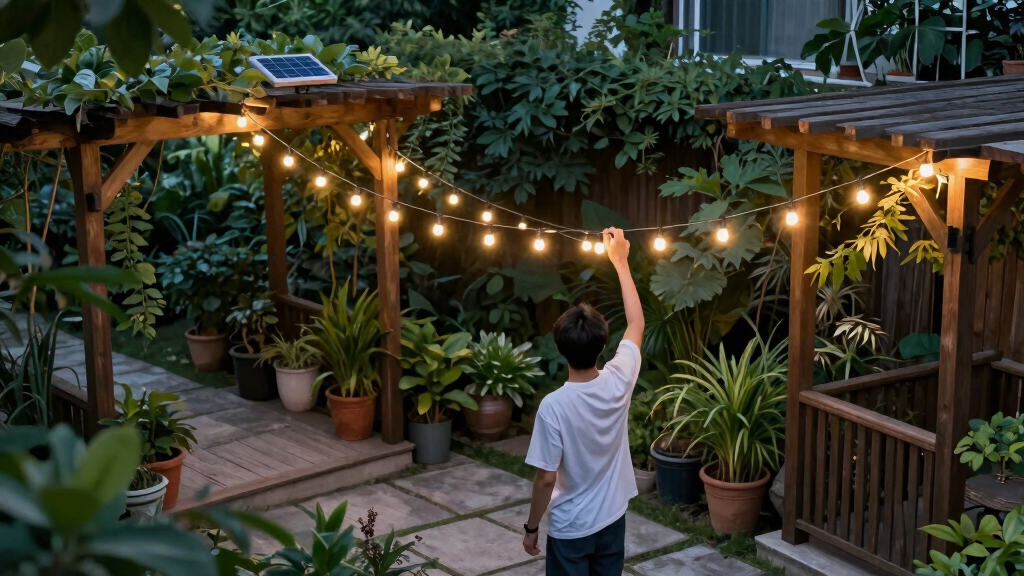 solar-powered outdoor string lights
