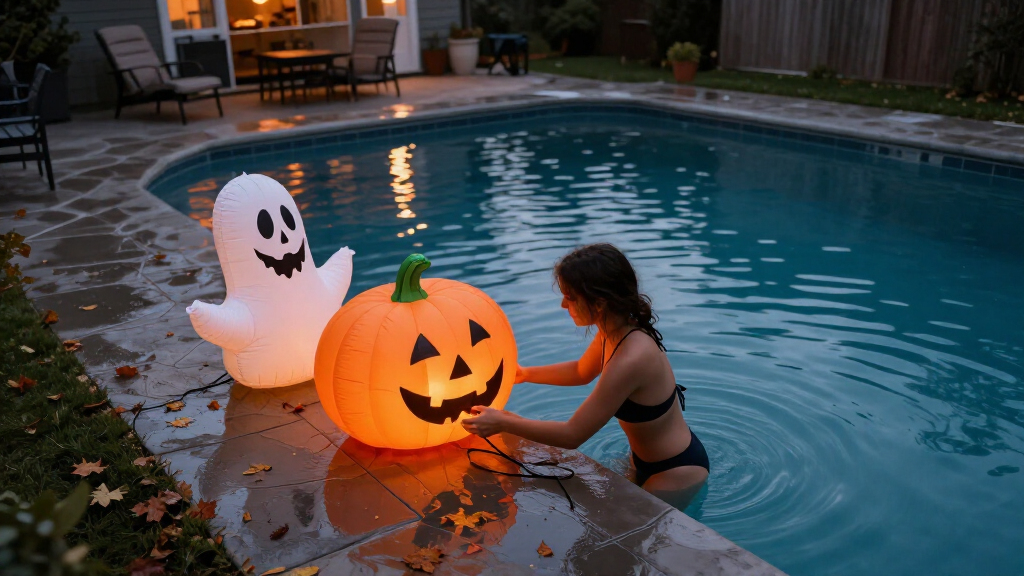 poolside Halloween inflatables