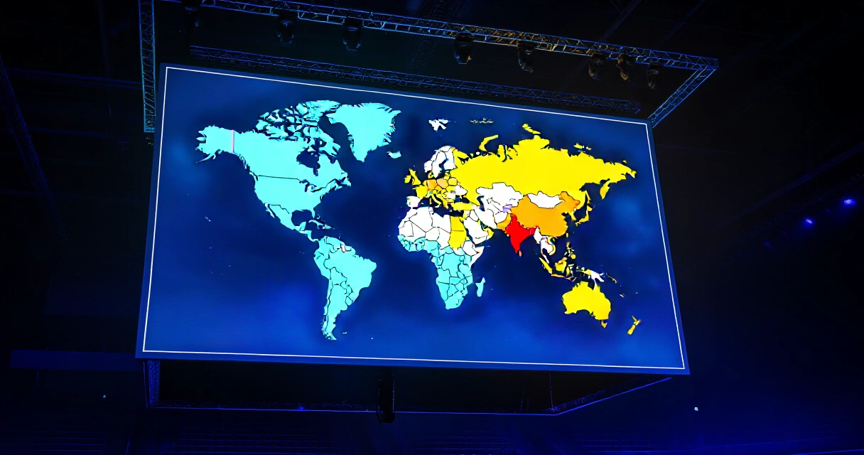 Global esports regional qualification zones map displayed at a tournament venue