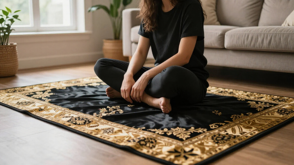 yilong black gold silk rug