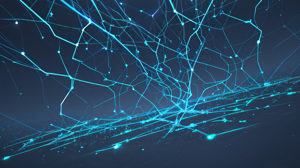 an abstract glowing network of connected nodes over a dark background in soft blue light