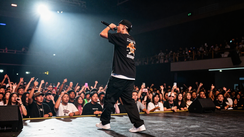 Hip hop rapper performing on stage — representing 50 Cent's concert and touring empire