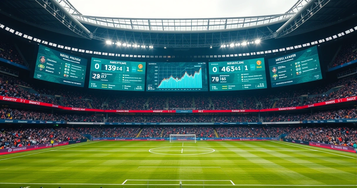Jalkapallostadion reaaliaikaisilla tilastonäytöillä