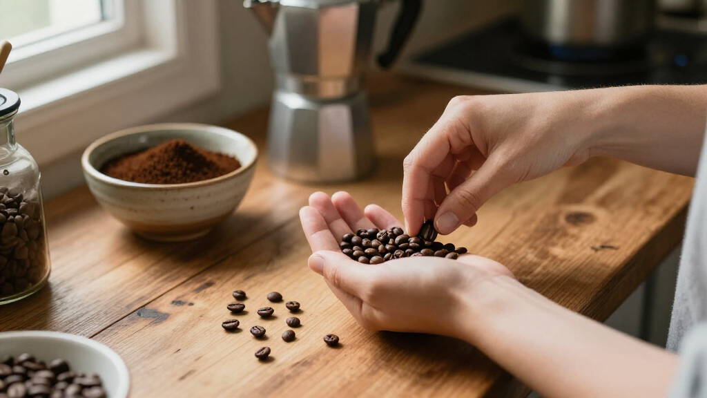 tasting coffee beans