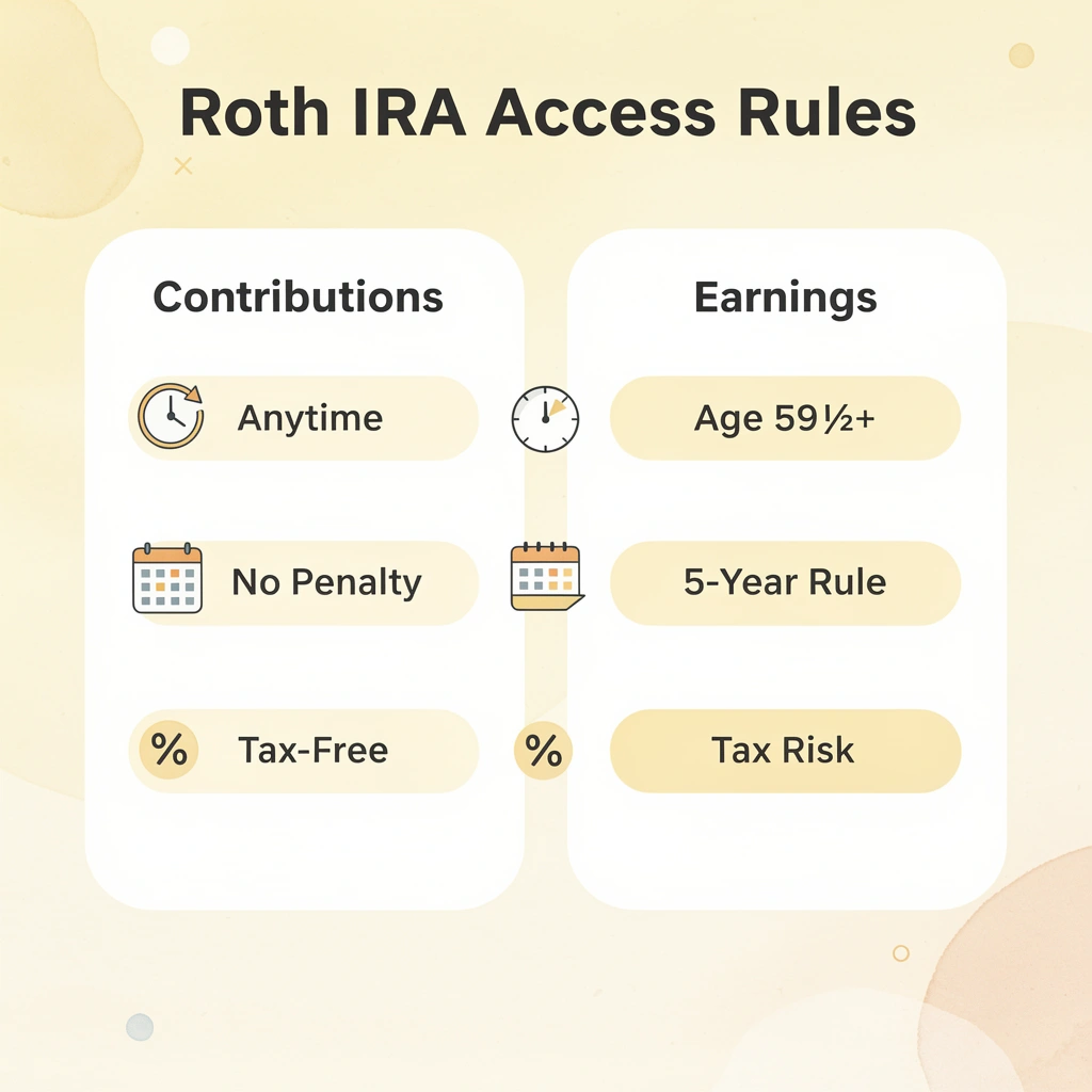 omparison chart showing differences between Roth IRA contribution and earnings access rules
