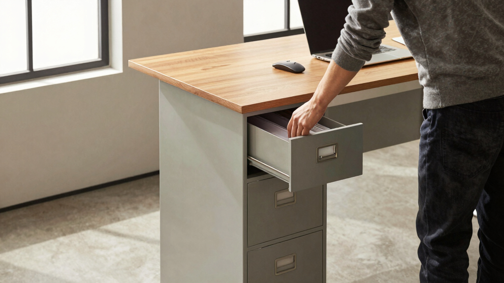 Standing desk with file cabinet