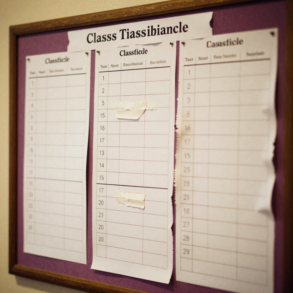 Noticeboard of class timetables and term dates