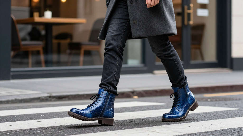 best blue croc leather boots