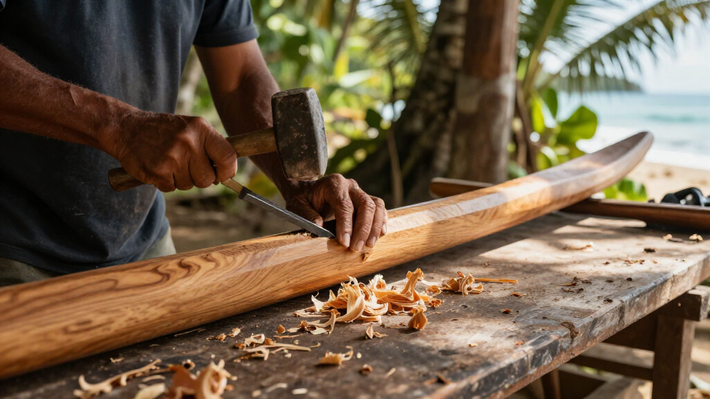 wooden outrigger canoe paddle