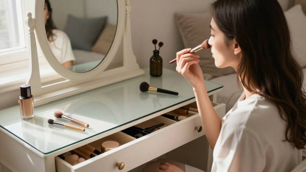 vanity tables with glass top storage