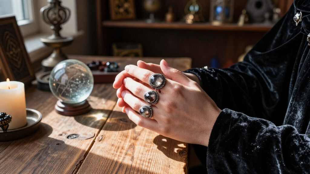 silver occult rings with gemstones