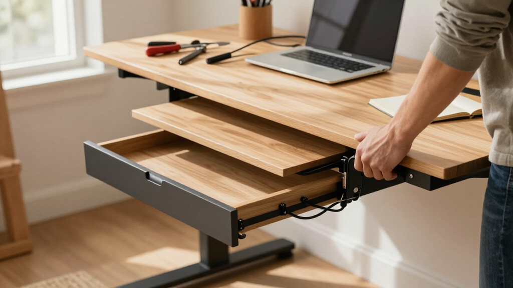 sit stand desks with cable management drawers
