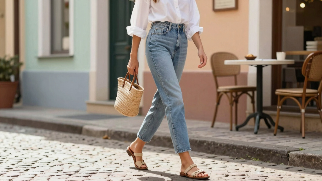 best French-girl jeans and sandals