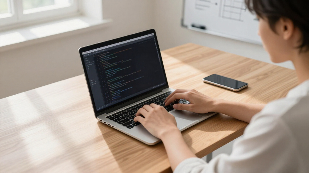 student coding laptops