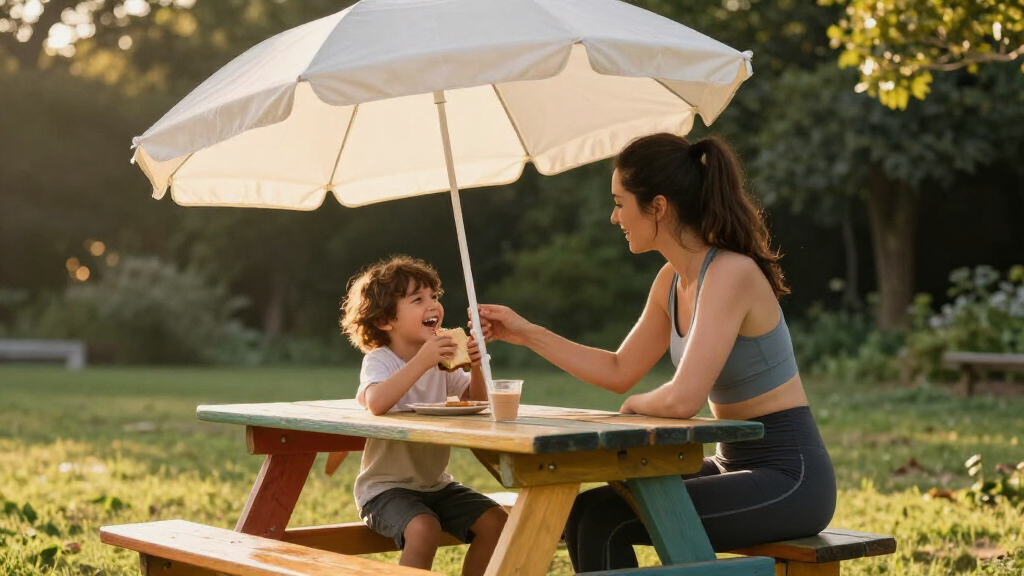 kids picnic table with umbrella