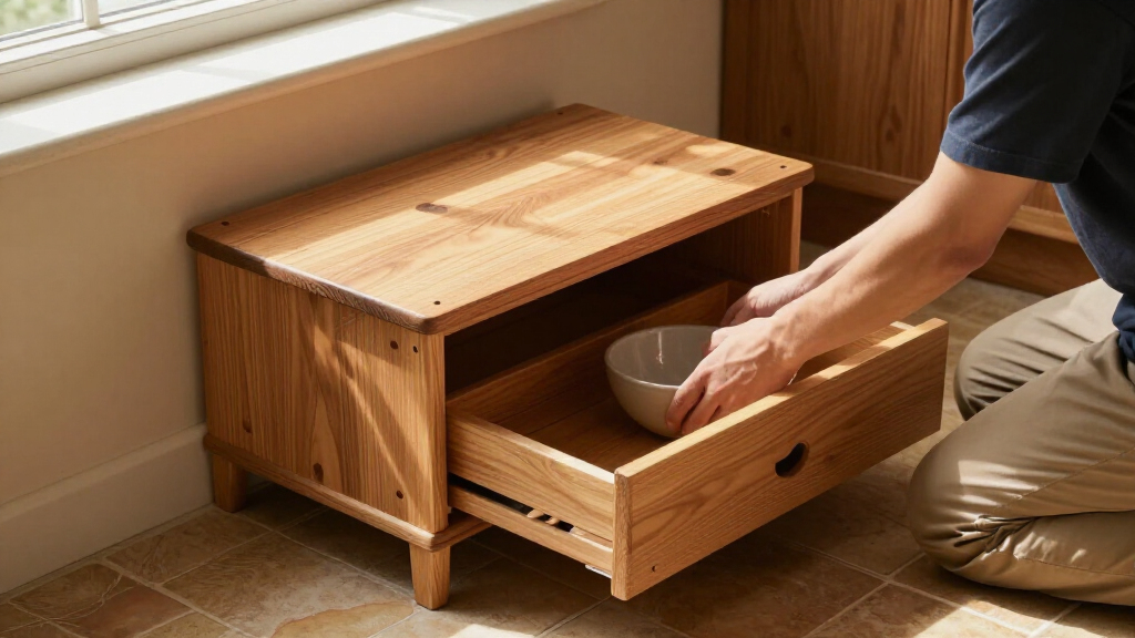 elevated dog feeder station furniture with storage
