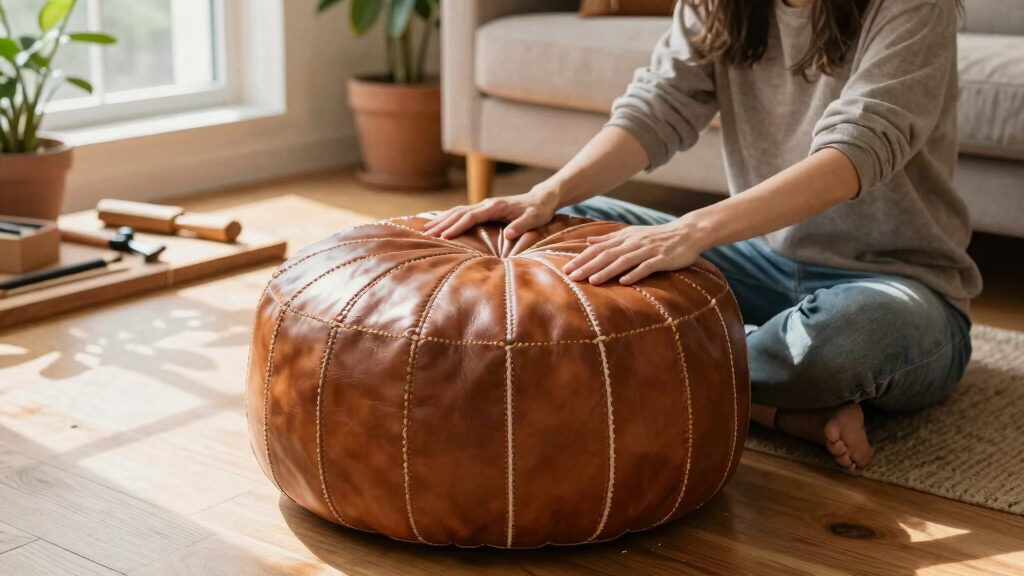 leather pouf ottoman handmade style