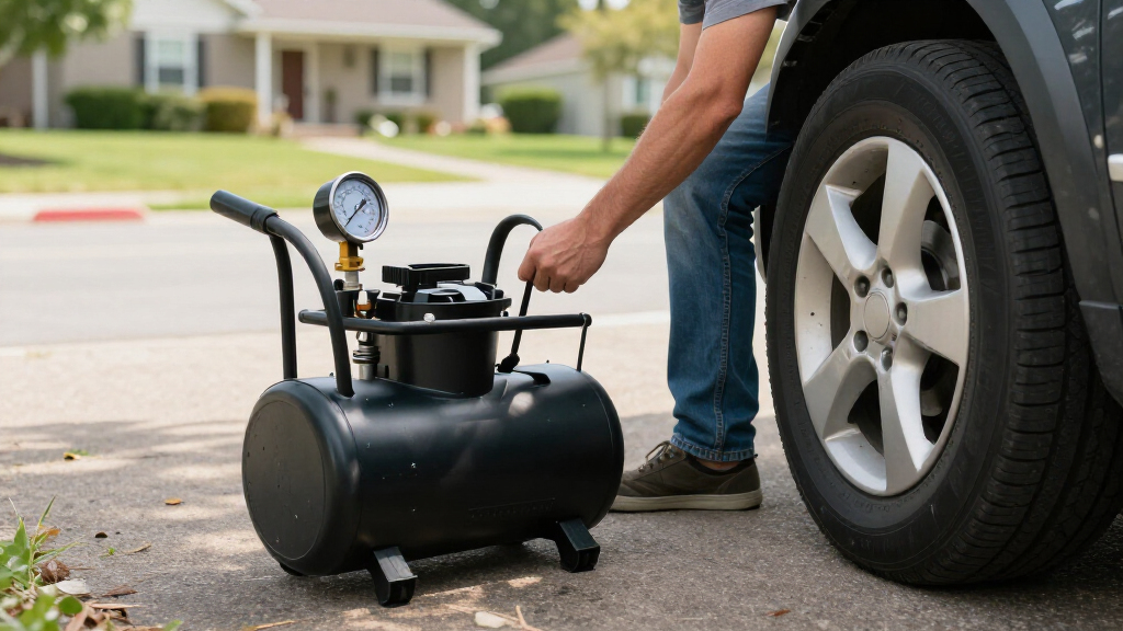 portable tire air compressor with gauge