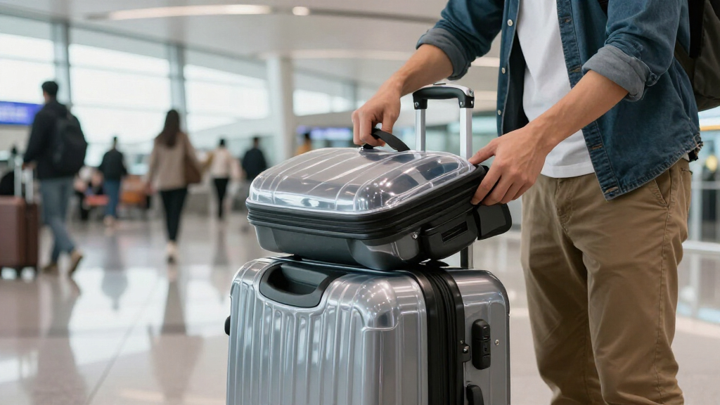 polycarbonate carry on luggage with compression system for long trips