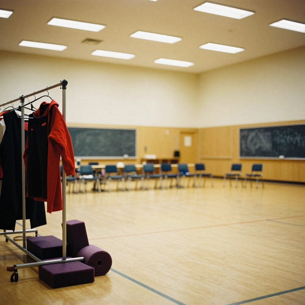 School hall set up for a Saturday youth drama class