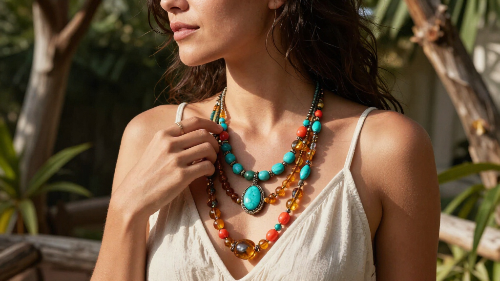 gemstone layered necklace boho