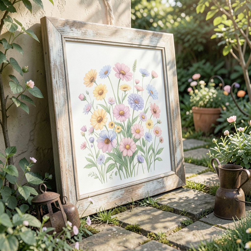 🌿 Soft Vintage Garden with Tall Wildflowers.