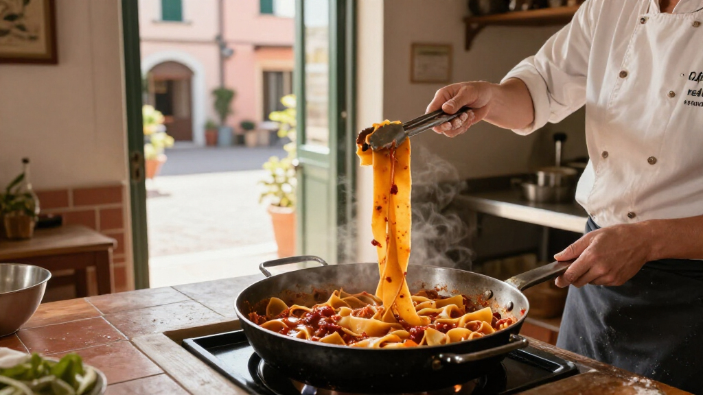 Match broad pasta ribbons to the sauce