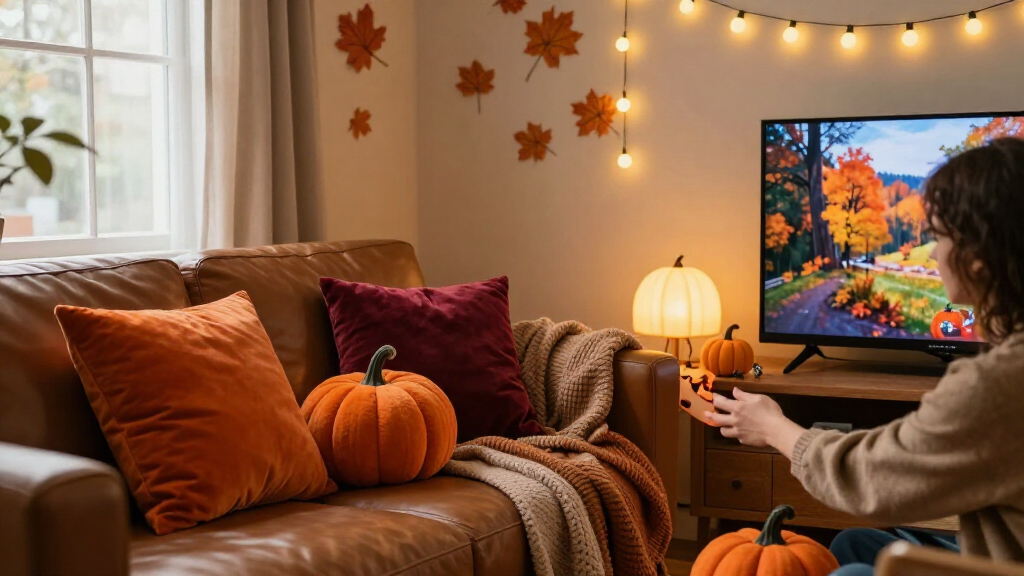 fall-themed media room decor