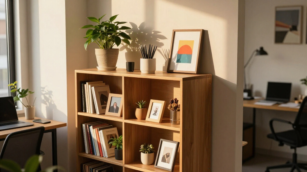 bookshelf decor for office styling