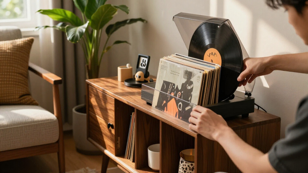 record player stand with storage