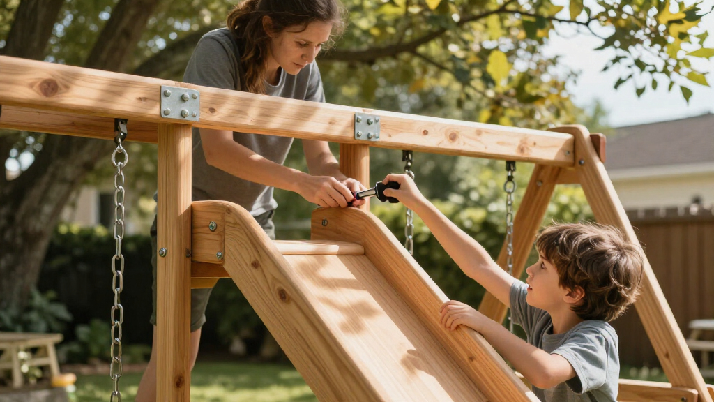 wooden swing set with slide heavy duty