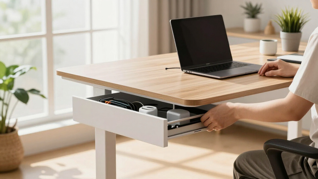 sit stand desks with cable management drawers