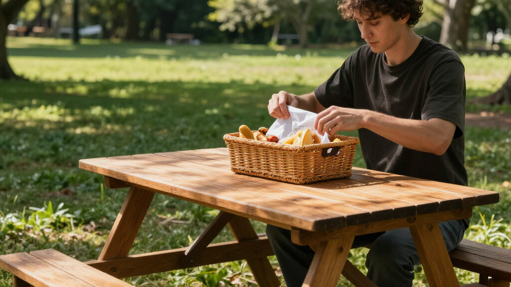 folding acacia wood picnic table